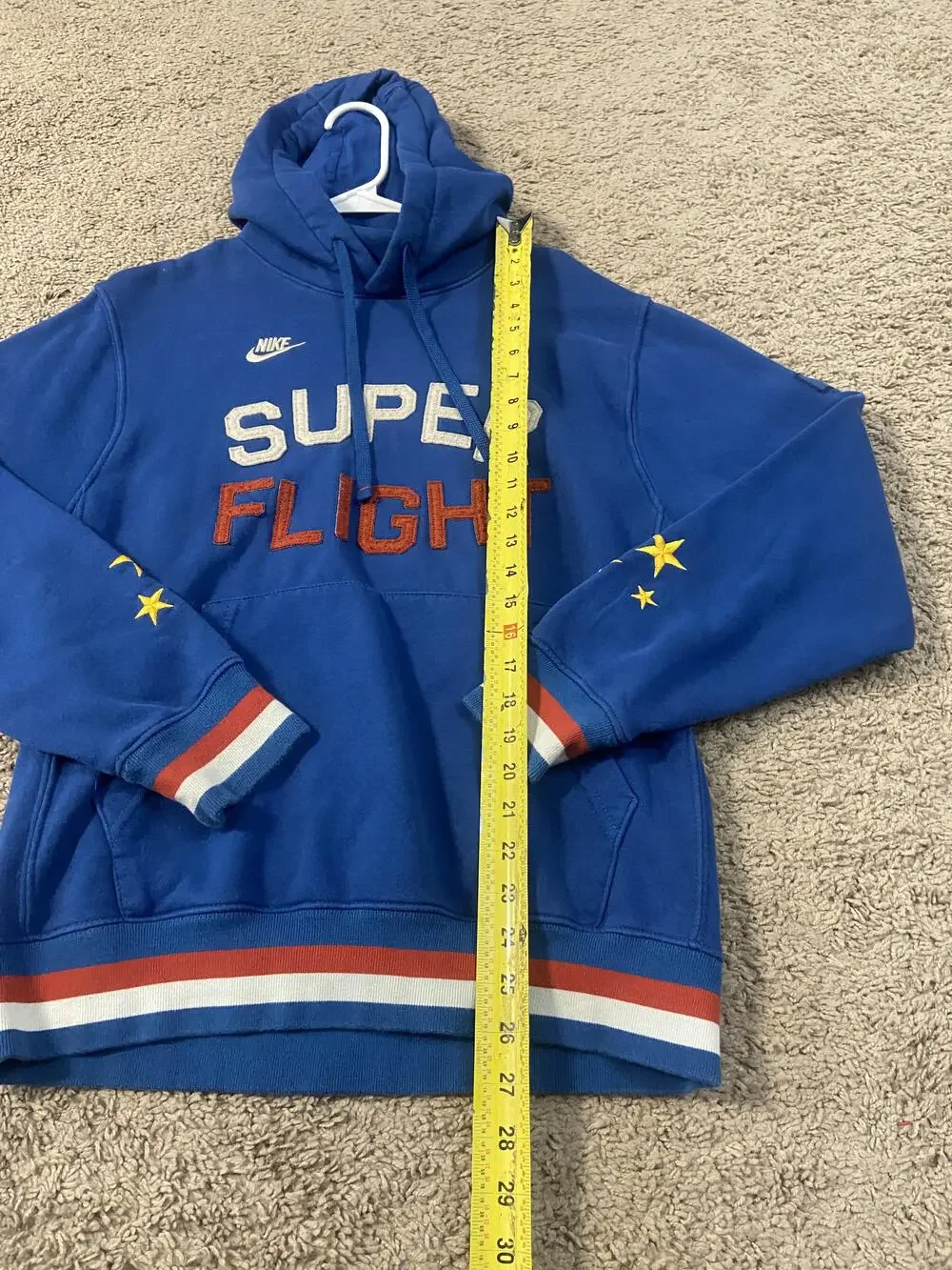Nike Hoodie Sweatshirt Mens Small Blue Pullover Fleece Super Flight Stars